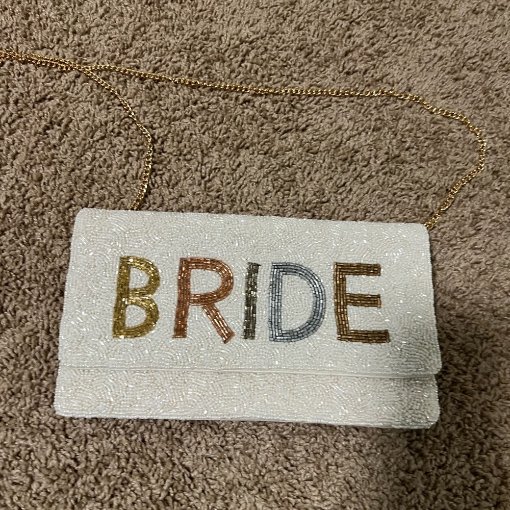 Beaded Bride Clutch with Gold Chain
